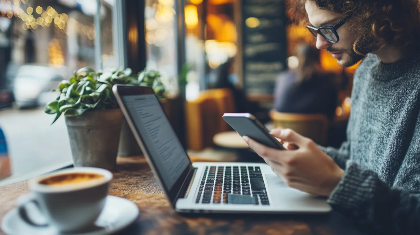 Creative entrepreneur working on laptop at trendy cafe