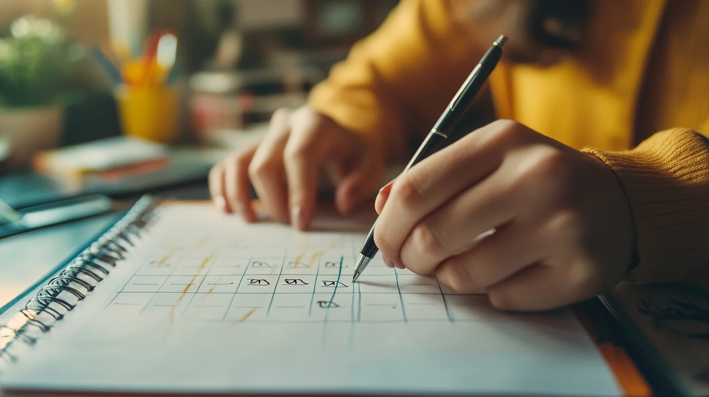 Satisfied person marking calendar with checkmark