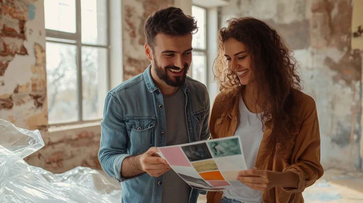 Couple reviewing paint swatches for home renovation