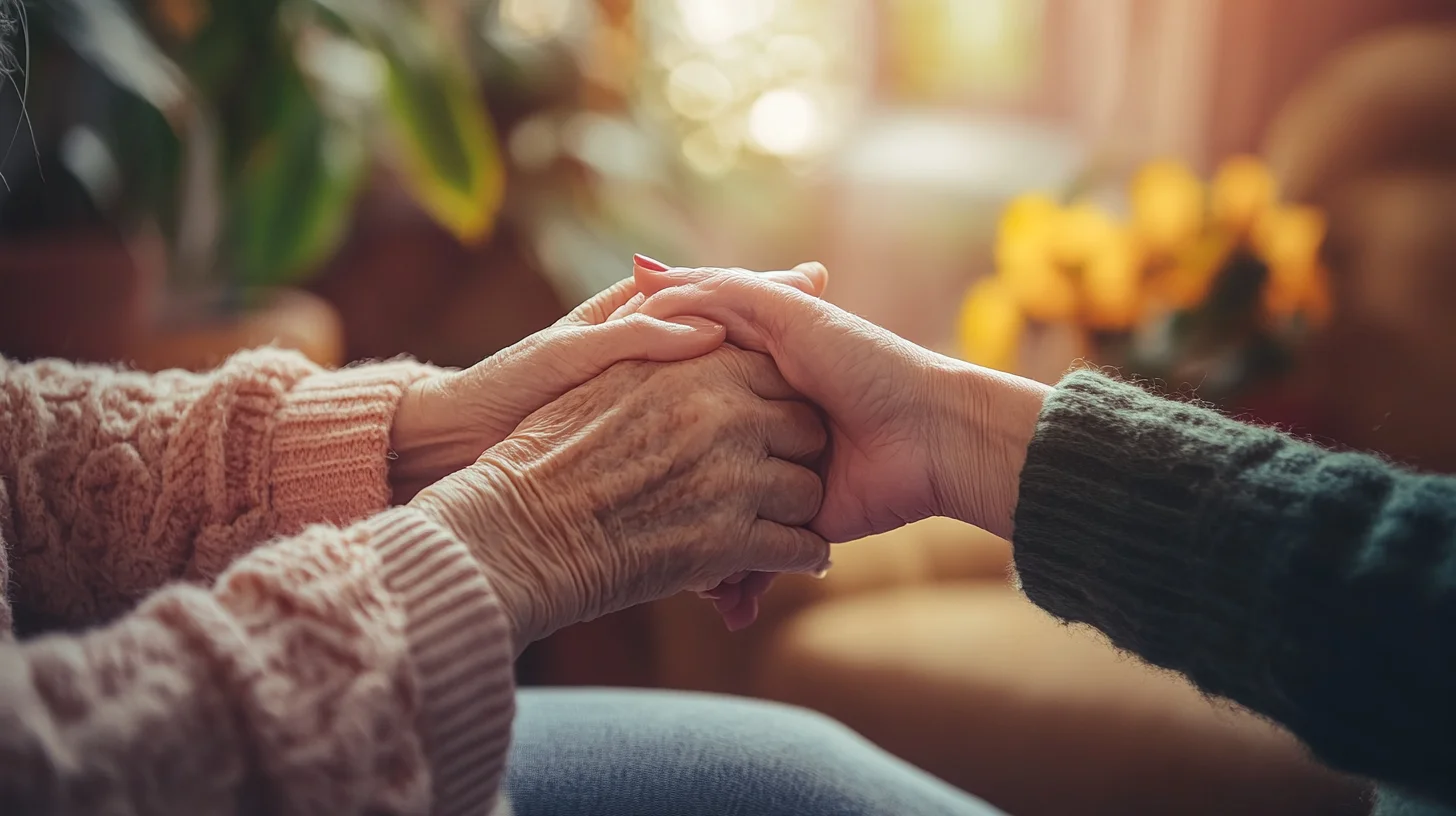 Caring adult daughter with elderly mother