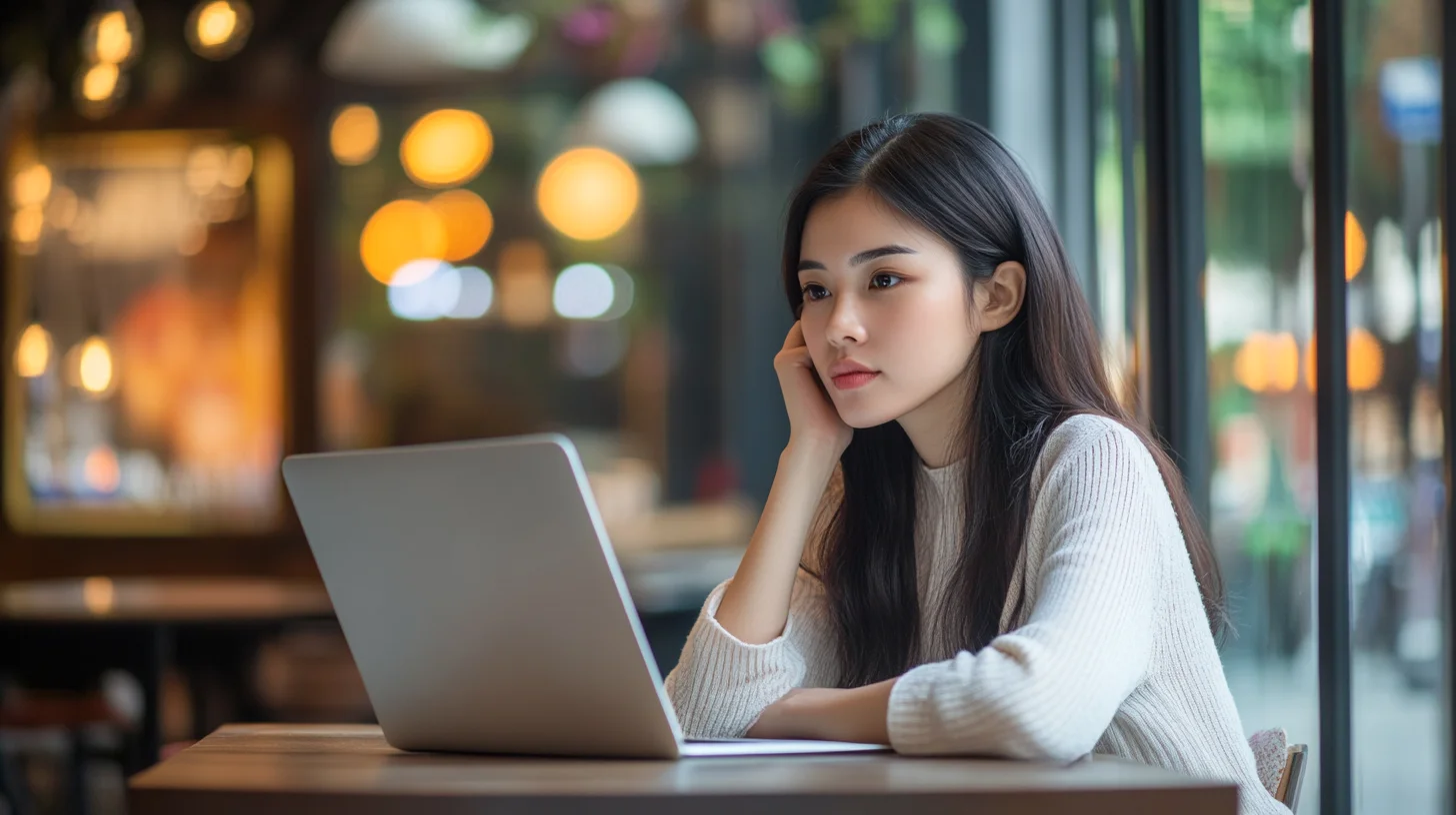Thoughtful person comparing personal loan options on laptop