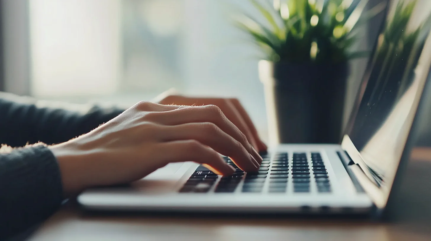 Person typing on laptop to contact Sunbit customer support