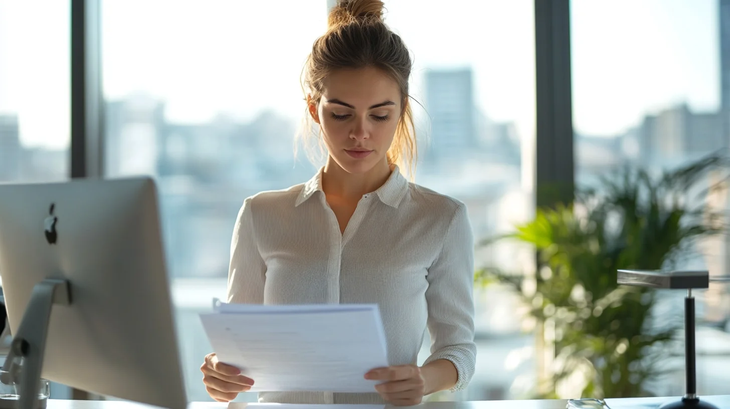 Professional woman reviewing loan eligibility documents and requirements